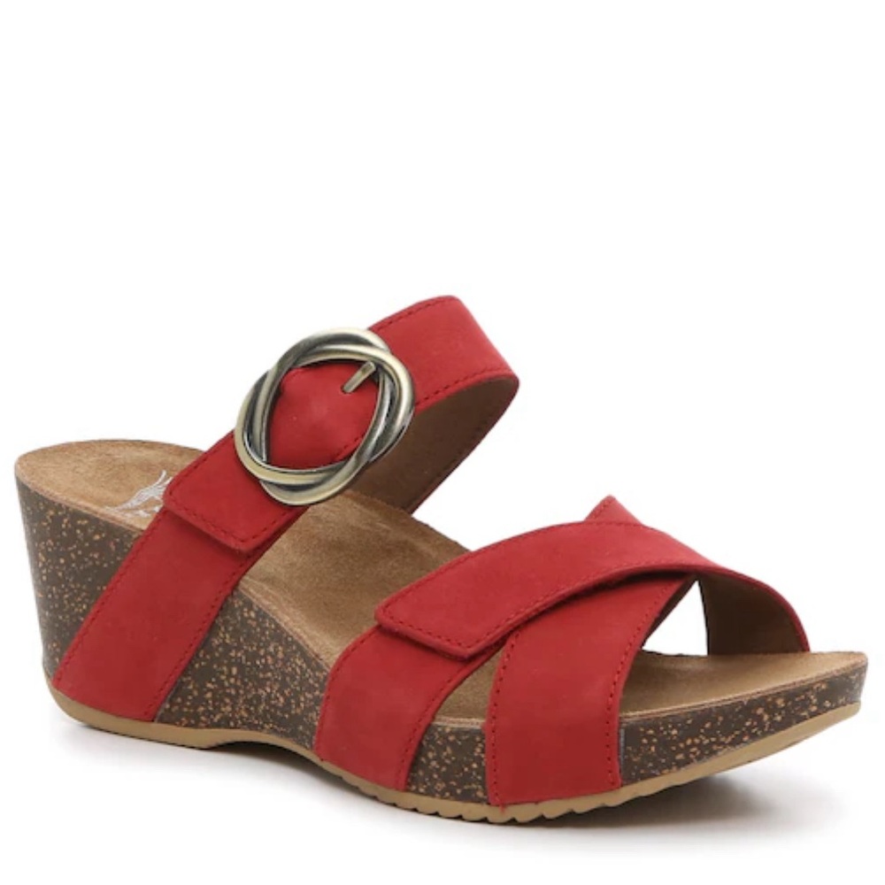 Dansko Susie Sandals Shoes Womens Size 41 EU 10.5-11 US Red Nubuck Strappy Wedge